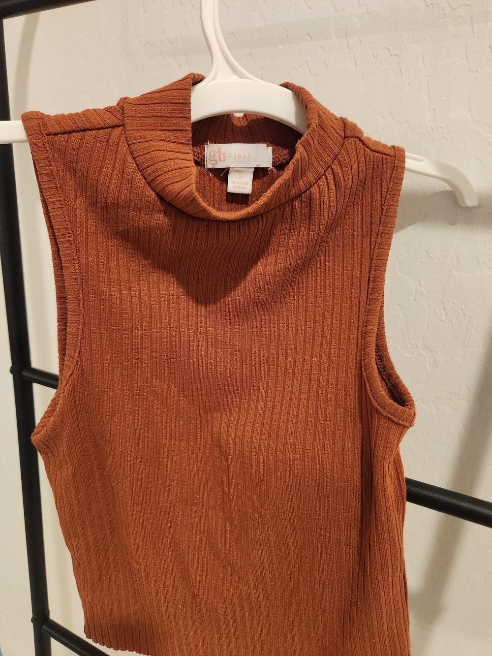 GB girls Ribbed Sleeveless Turtleneck Sweater - Rust